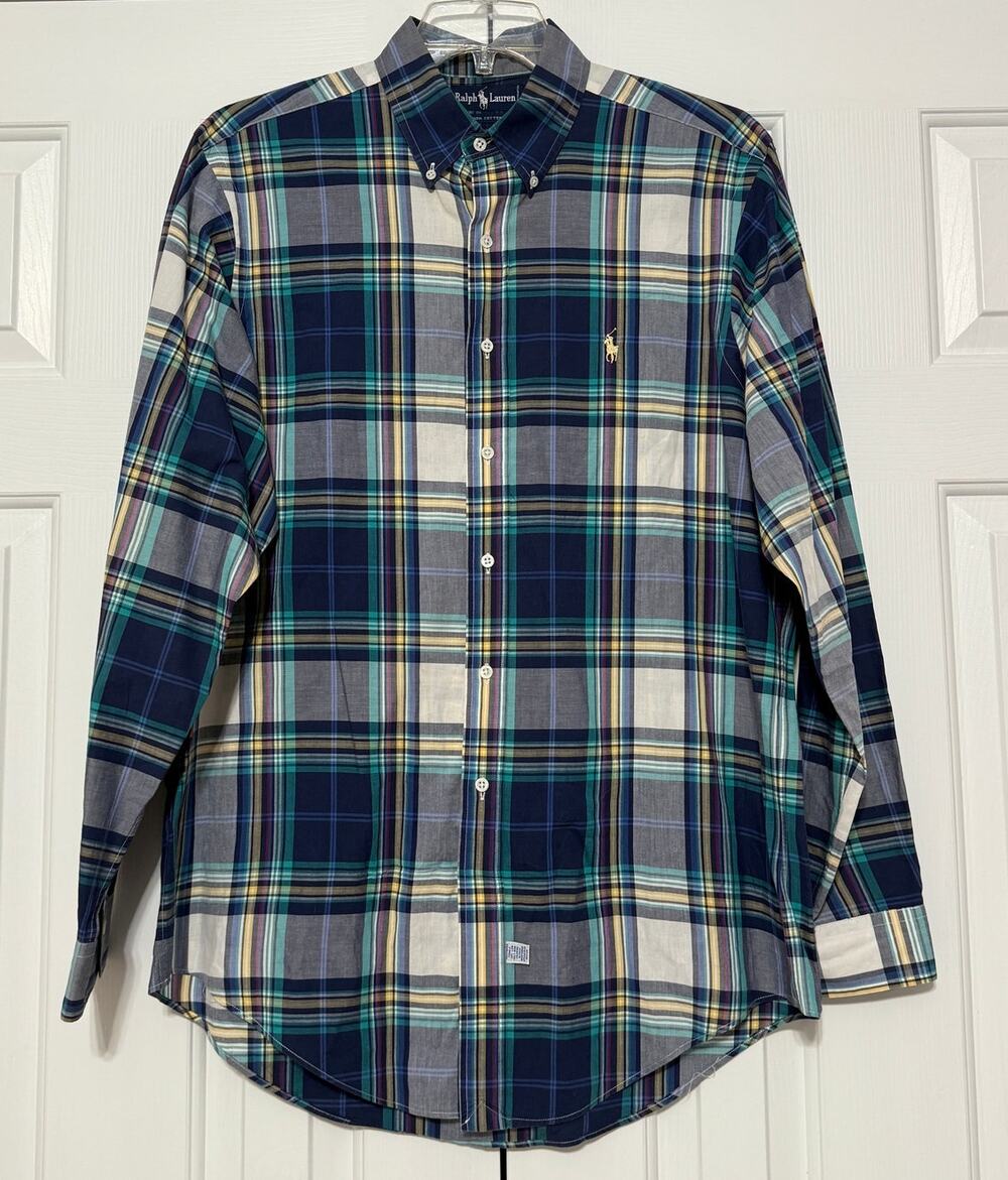 Ralph Lauren Men's Plaid Long Sleeve Button Down Shirt, Size L
